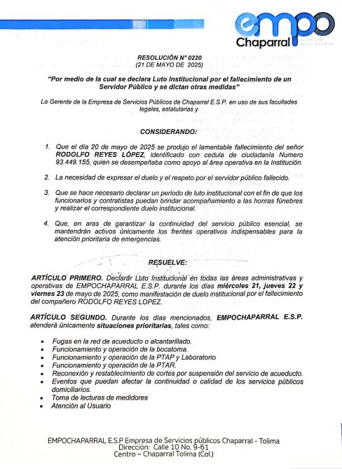 RESOLUCIÓN No 0220 DE 21 MAYO 2025