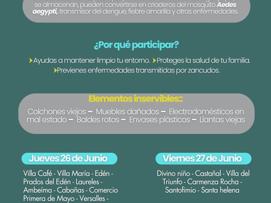 EMPOCHAPARRAL informa que los días 26 y 27 de junio se realizara en chaparral la recolección de inservibles